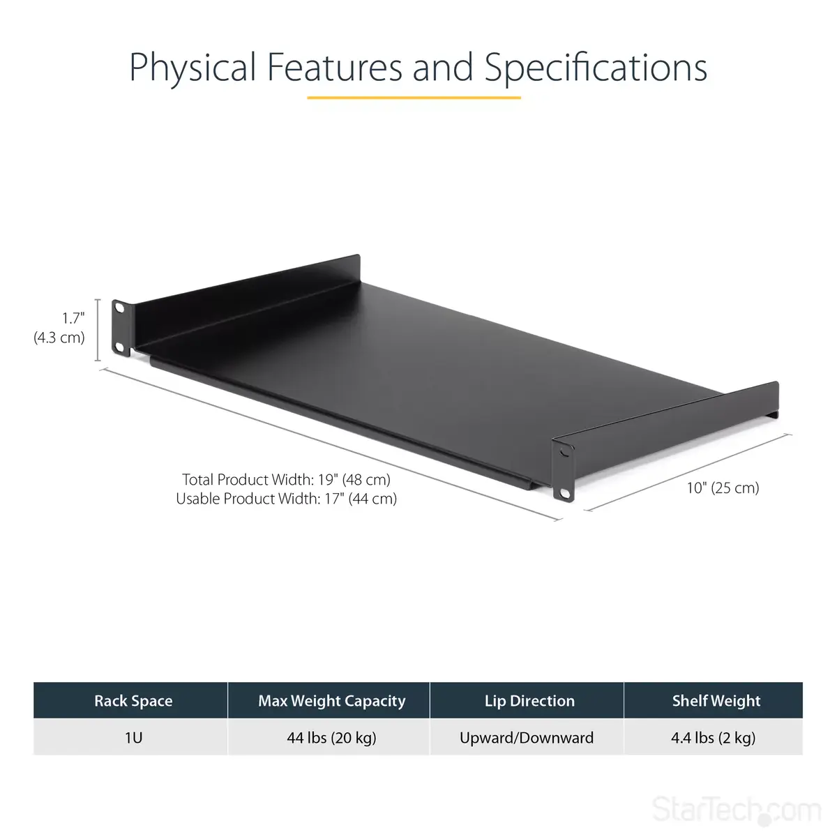 StarTech 1U Fixed Rack Shelf 10in Deep Photo 9