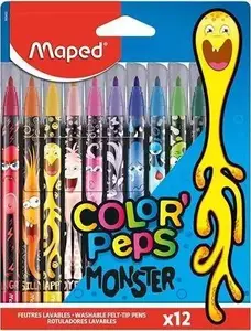 Marķieri Maped COLOR'PEPS MONSTER 12 gab. kartona kastītē, apaļa galu 2,8 mm, fiksēta galiņa