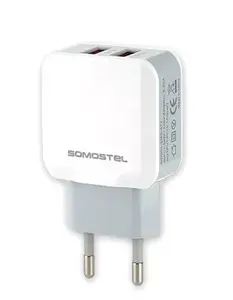 SOMOSTEL SMS-A13 Universal Indoor AC Charger with 2 USB Ports, 10W, White