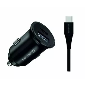 Автомобильный зарядный адаптер SWISSTEN 35W — 25W Samsung SFC + 10W USB, металлический, чёрный