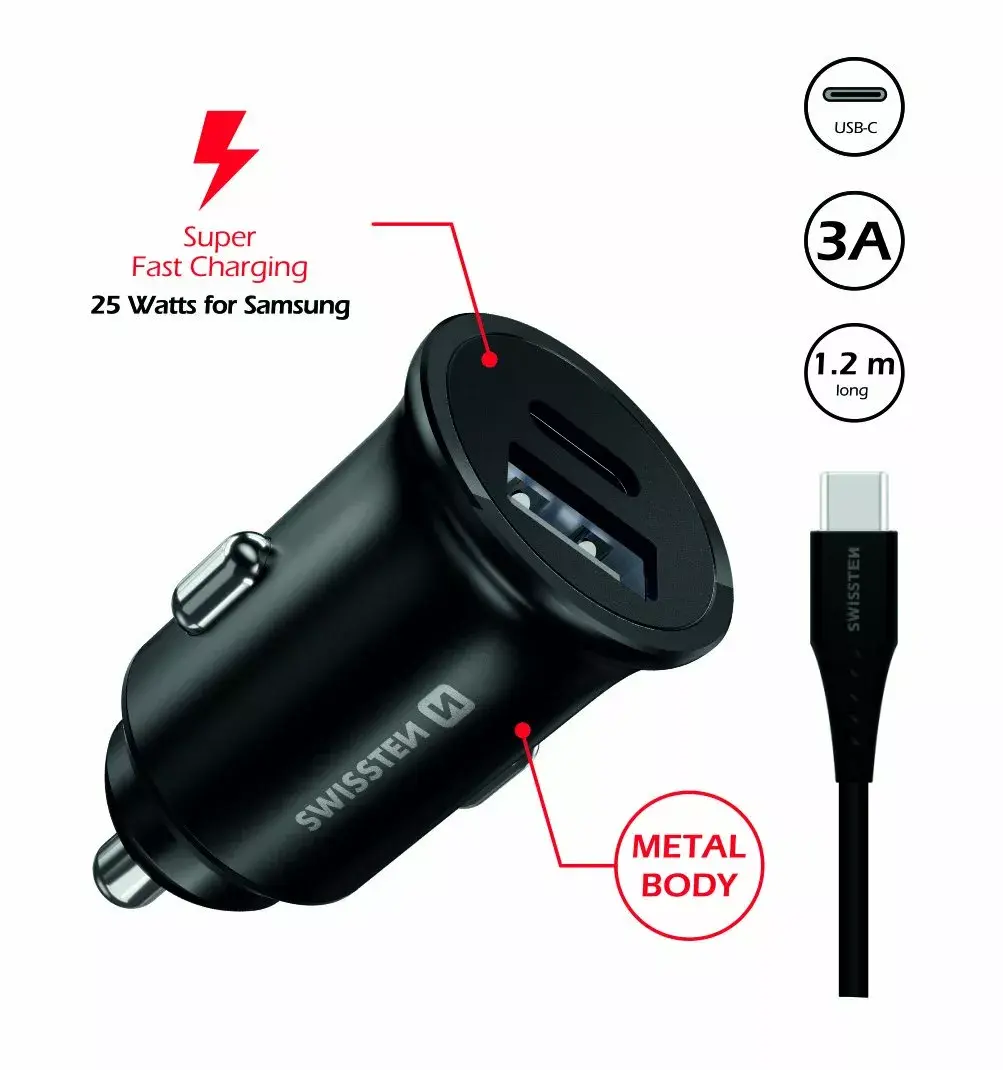 Авто зарядка SWISSTEN 35W (25W SFC + 10W USB) Photo 2