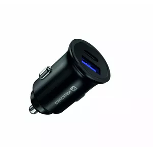 Automašīnas lādētājs SWISSTEN Metal ar USB-C Power Delivery un Quick Charge 3.0, 36W, melns