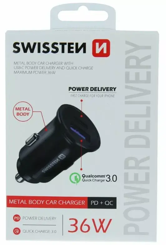 Автозарядное SWISSTEN Metal USB-C PD + QC3.0 36W Photo 4