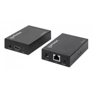 Manhattan 4K HDMI over Ethernet Extender with Integrated Cables, 4K@30Hz, Distances up to 50m with 2x Cat5e or Cat6 Ethernet Cables (not included), Black, Three Year Warranty, Blister