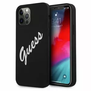 Protective silicone hardcase GUESS for iPhone 12 Pro Max 6.7" — black and white vintage design