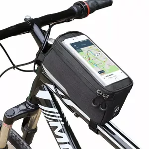 Bicycle Front Frame Bag Wozy WO6BK Waterproof 1L with Phone Holder (fits phones up to 6.5")