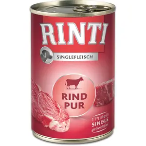 Wet dog food RINTI Beef Adult 400 g — single-meat complete canned feed, 81% moisture