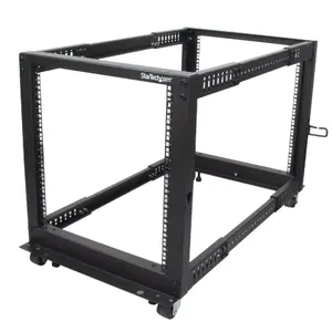 4-Post 12U Mobile Open Frame Server Rack by StarTech, 19" Four-Post Rolling Rack, Adjustable Depth, Casters/Leveling Feet/Floor Mount
