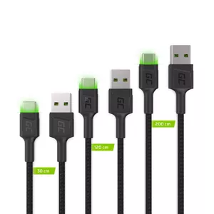 USB-C Cable Set Green Cell GC Ray — USB A to USB C 3 lengths (30 cm, 120 cm, 200 cm), USB PD, 480 Mbps, 2.4 A, black