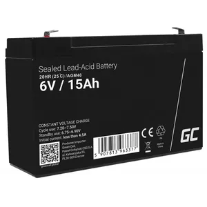 UPS battery Green Cell AGM40 — VRLA AGM 6V 14Ah, sealed lead‑acid, 94×50×151 mm, 1.8 kg