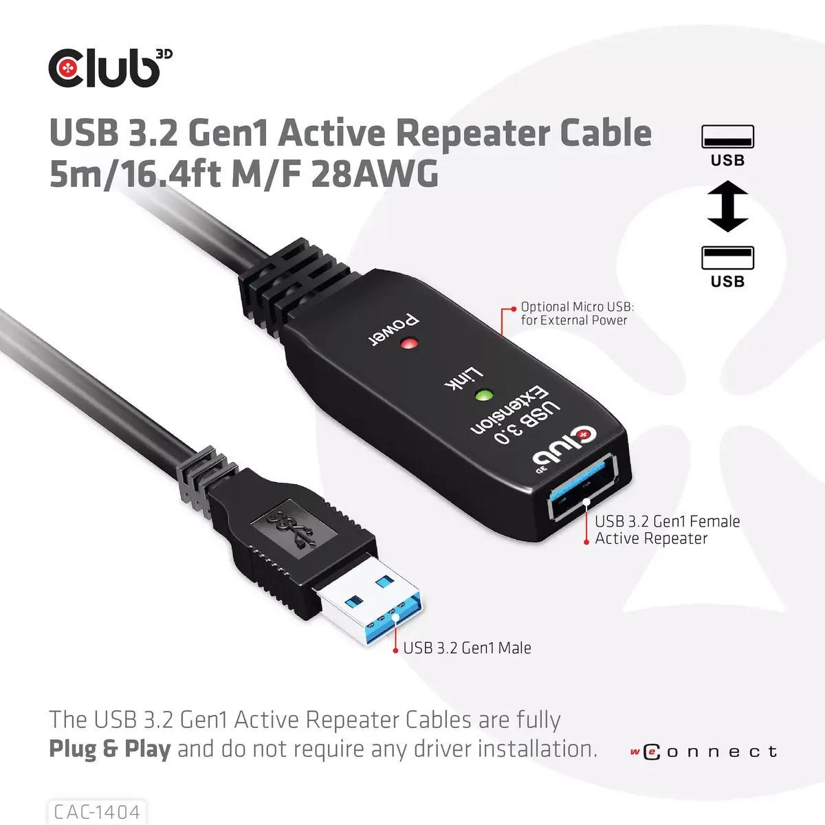 USB 3.2 Gen1 активный удлинитель CLUB3D CAC-1404 Photo 3