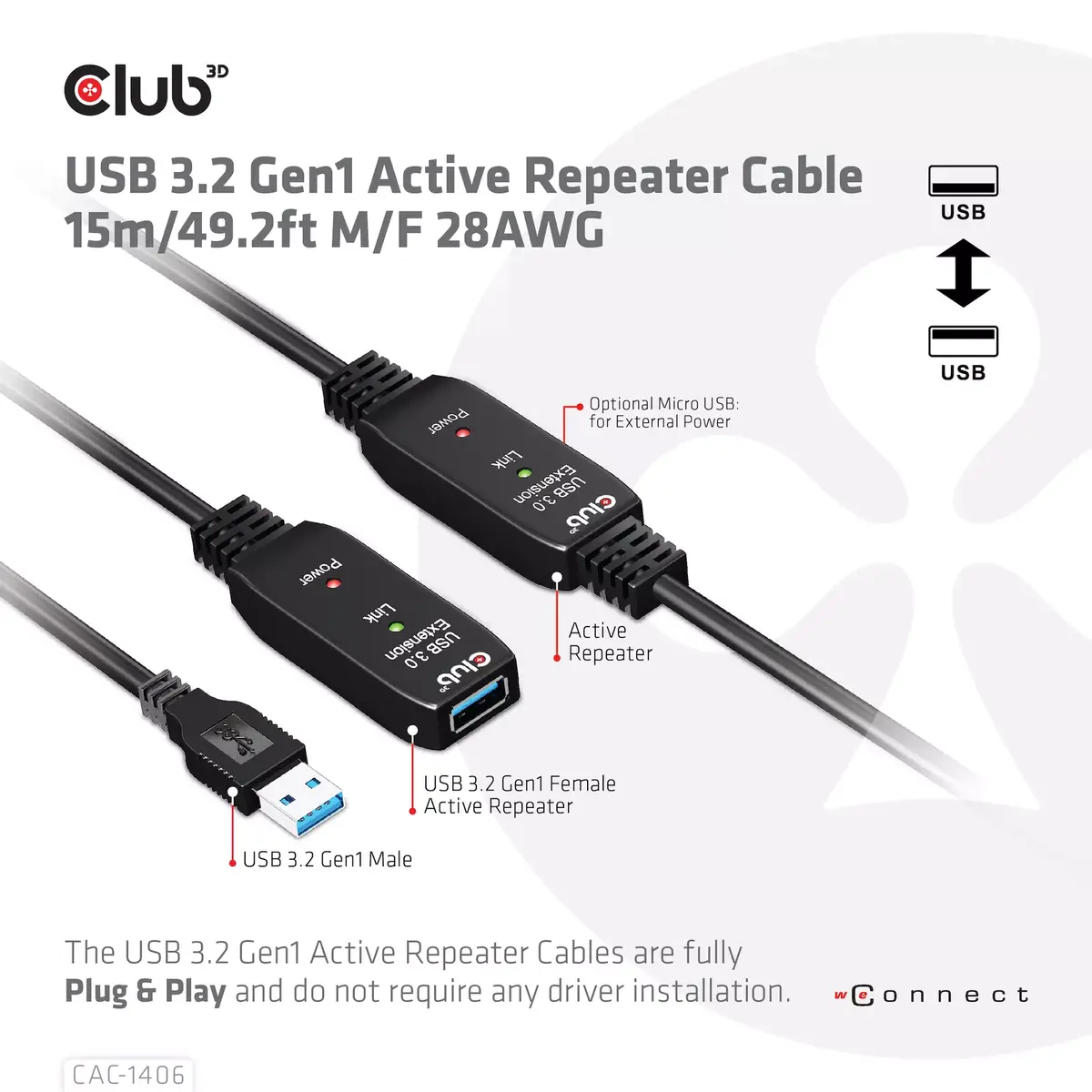 USB 3.2 Gen1 активный удлинитель CLUB3D CAC-1406 Photo 4