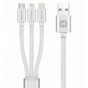 3-in-1 Cable Swissten Textile 1.2m USB A USB C/micro-USB B/Lightning Silver