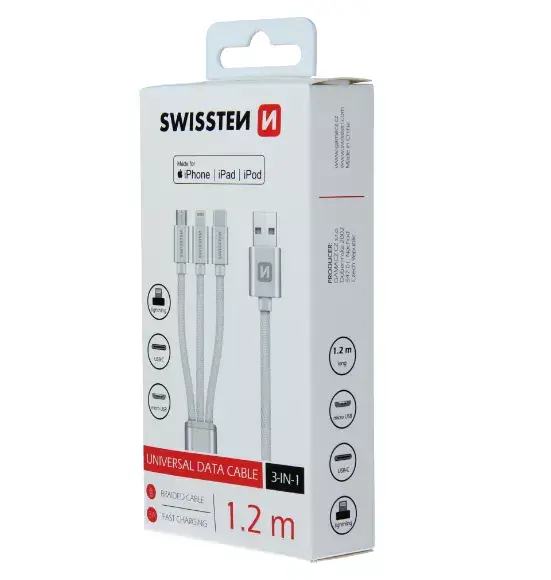 3-in-1 kabelis Swissten Textile 1.2m Photo 3
