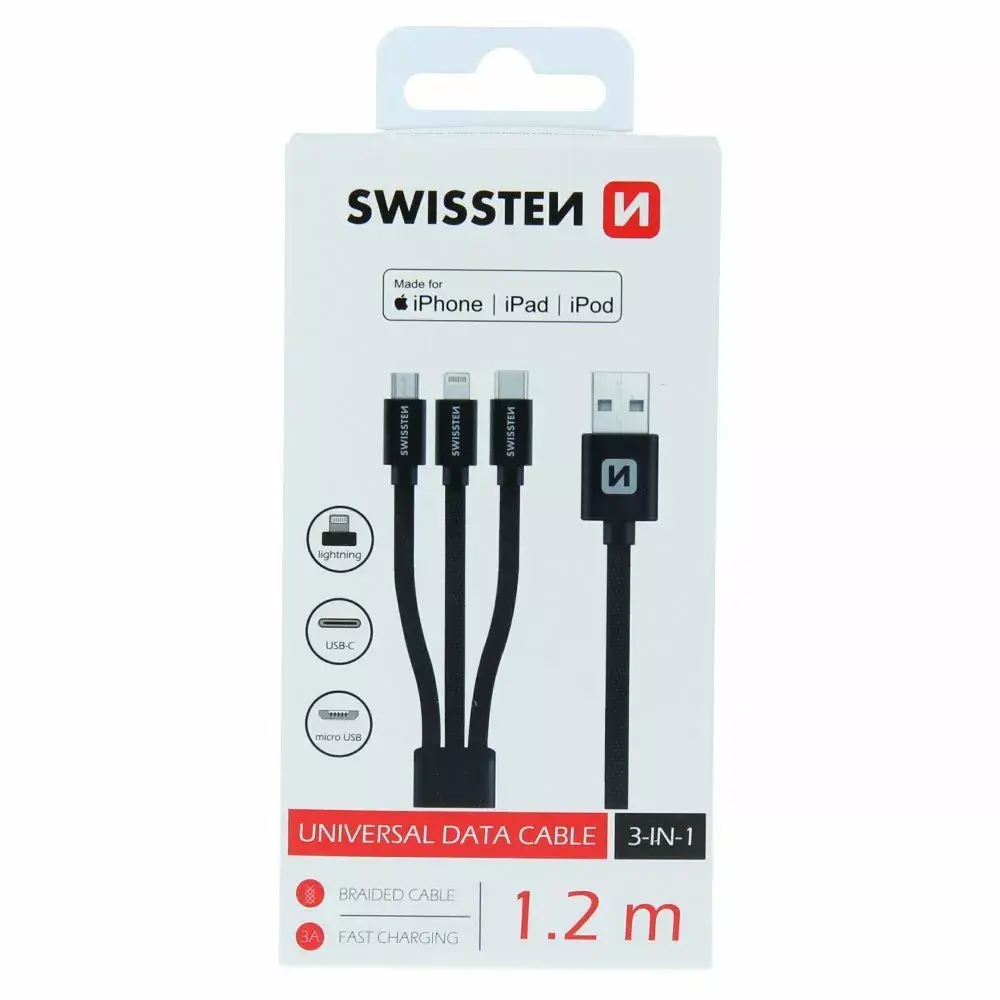 SWISSTEN 3in1 USB-C Lightning Micro USB Cable 1.2m Photo 2