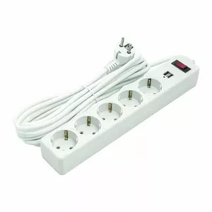 Удлинитель PPSA10M50S5U — кабель 5 м, 5 розеток, 2×USB, с выключателем