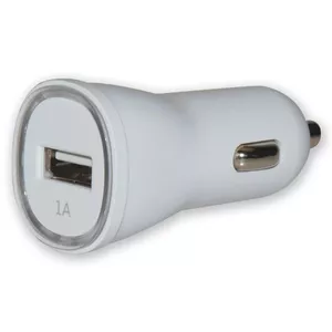 Автомобильное USB-зарядное Techly IUSB2-CAR2-1A1P — 1× USB 5В 1A, 12–24В прикуриватель, белое