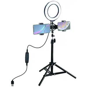 Световое кольцо LED Puluz PKT3037 16 см настольное с креплением на штатив и двойным держателем для телефонов