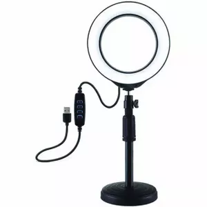 LED gredzenveida lampa 16cm ar galda stiprinājumu 18-28cm, USB