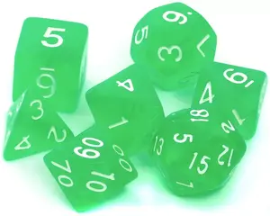 Dice set Rebel Crystal Light Green — dice for board games, translucent light green, standard polyhedral shapes