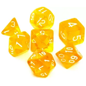 Dice set Rebel Kryształowe Żółte — yellow crystal-style gaming dice, 7-piece set