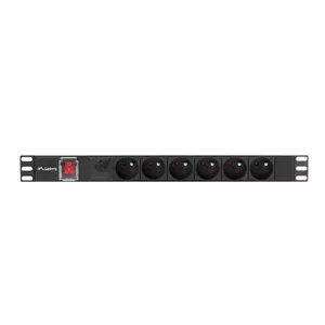 Barošanas sadales bloks LANBERG PDU-06E-0200-BK — 6x Type E kontaktligzdas, 16 A, kabelis 2 m, 1U, 220–250 V