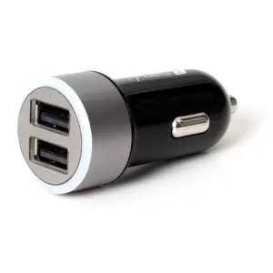 Автомобильное зарядное TECHLY IUSB2-CAR-ADP482 — 2× USB 2.0, 5 В до 4,8 А, вход 12–24 В, прикуриватель, черно‑серебристое
