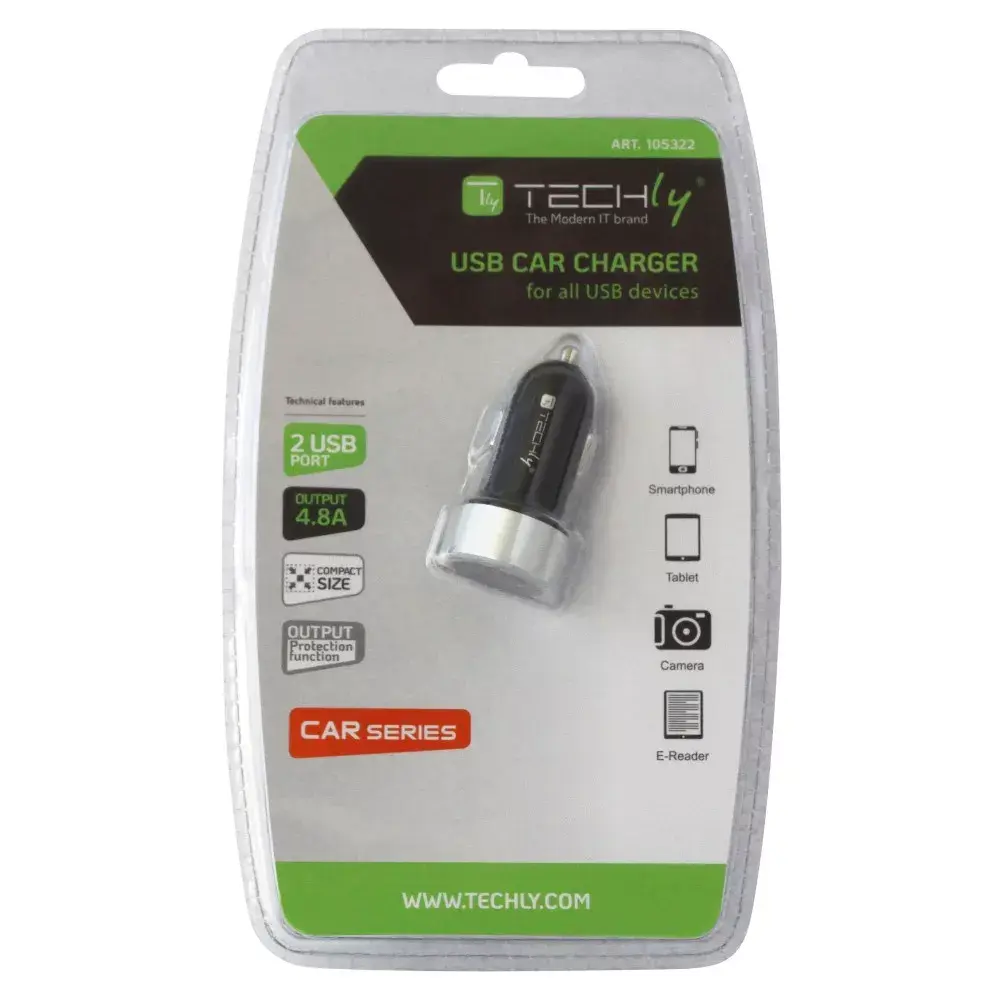 Car Charger TECHLY IUSB2-CAR-ADP482 — 2× USB 4.8 A Photo 2