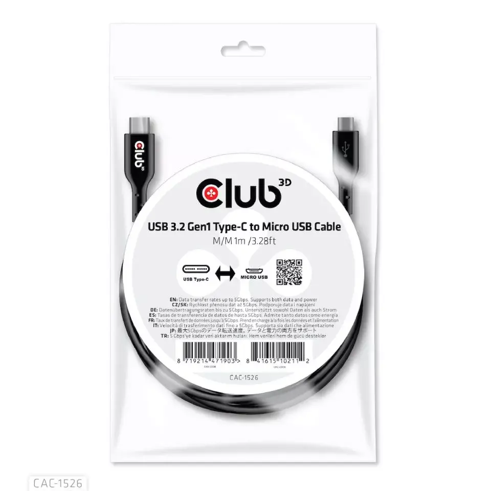USB 3.2 Gen1 Type-C на Micro USB Кабель CLUB3D CAC-1526 Photo 2