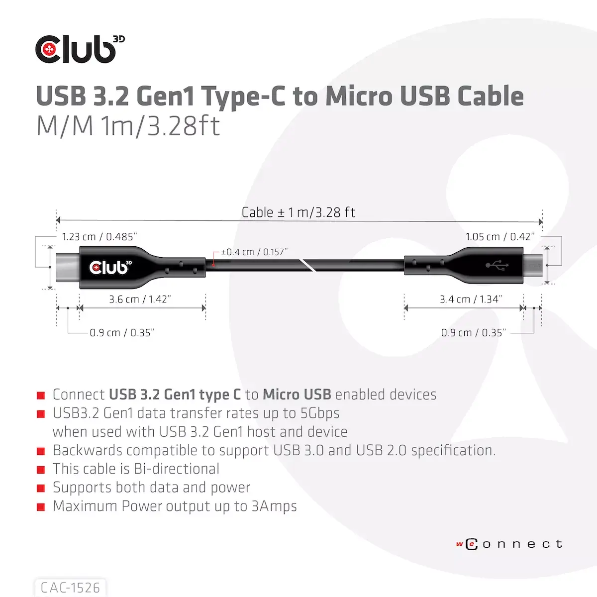 USB 3.2 Gen1 Type-C на Micro USB Кабель CLUB3D CAC-1526 Photo 4