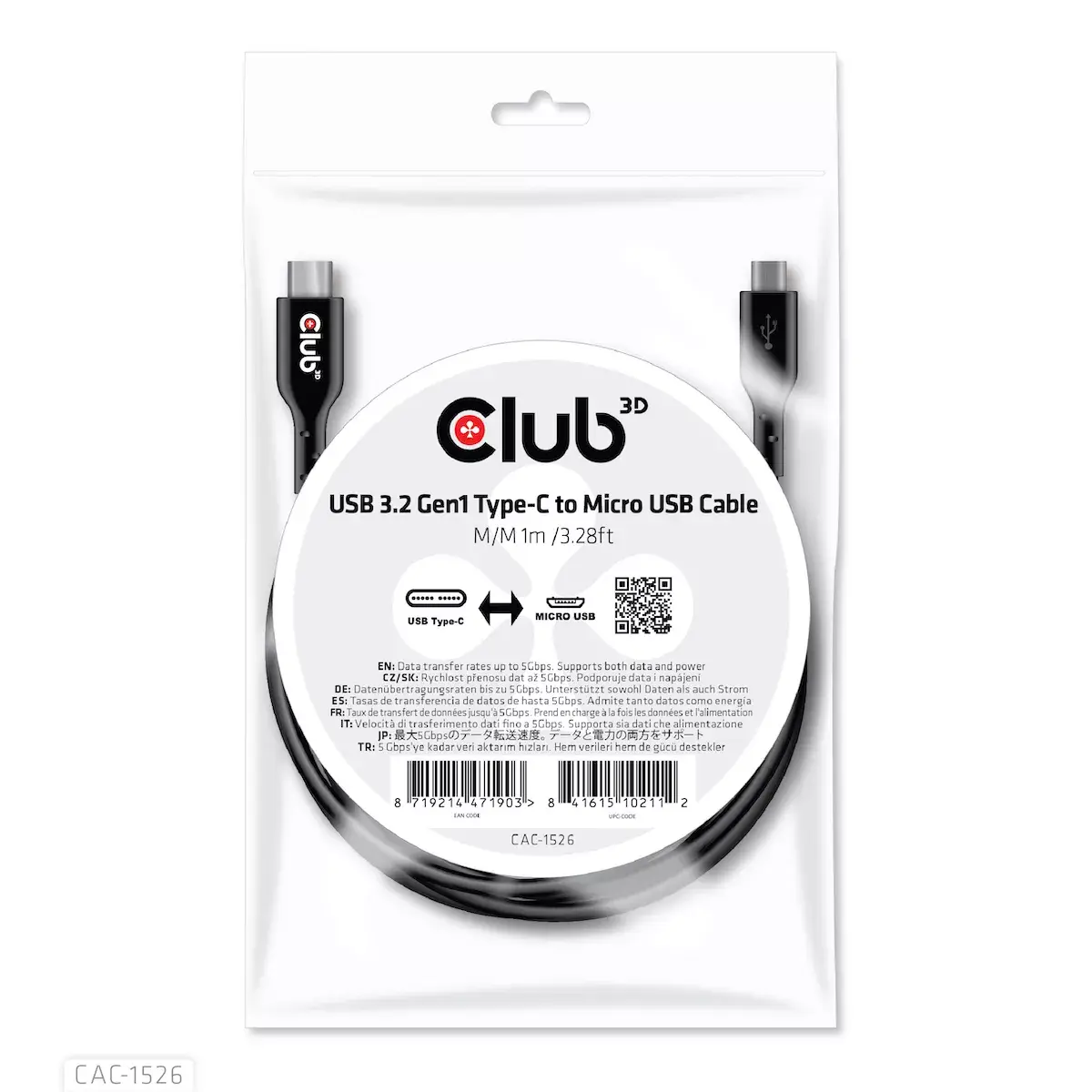 USB 3.2 Gen1 Type-C на Micro USB Кабель CLUB3D CAC-1526 Photo 6