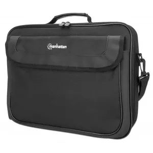 Manhattan Cambridge Laptop Bag 15.6", Clamshell Design, Black, LOW COST, Accessories Pocket, Document Compartment on Back, Shoulder Strap (removable), Equivalent to Targus TAR300, Notebook Case, Three Year Warranty