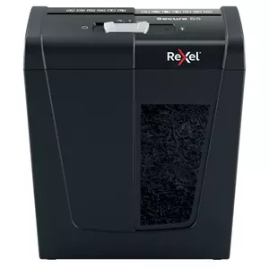 Paper shredder REXEL Secure S5 — strip shredder, 5-sheet capacity, 6 mm cut, 10 L bin, P-2 security, black