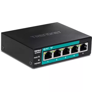 Trendnet TE-FP051 tīkla pārslēgs Nepārvaldīts Fast Ethernet (10/100) Power over Ethernet (PoE) Melns