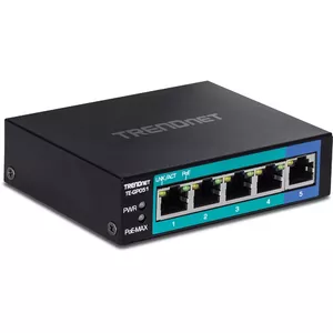 Trendnet TE-GP051 tīkla pārslēgs Nepārvaldīts Gigabit Ethernet (10/100/1000) Power over Ethernet (PoE) Melns