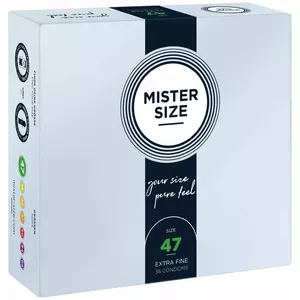 Prezervatīvs mister size 47 — gluds, platums 47 mm, garums 160 mm, biezums 0.05 mm, 36 gab.
