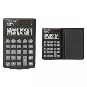 Desktop calculator Rebell SHC208 black — basic arithmetic functions, pocket-sized design