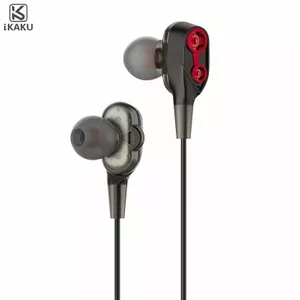 iKaku Muya Dual Moving Coil In-Ear Mūzikas un Zvanu Austņas 3.5mm 1.2m Vads ar Mikrofonu un Pulti Melna