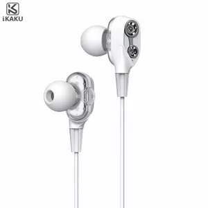 iKaku Muya in-ear austiņas ar dubulto kustīgo spoli, mikrofonu un tālvadības pulti, 3.5 mm spraudnis, baltas