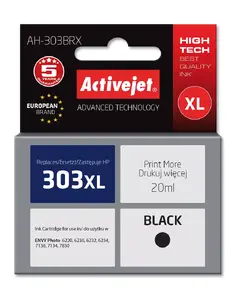 Чернильный картридж ActiveJet AH-9303BRX замена для HP 303XL T6N04AE, пигментный черный, 20 мл, повышенная емкость