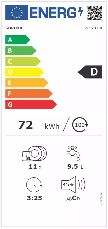 Gorenje GV561D10 iebūvējamā trauku mazgājamā mašīna Photo 2