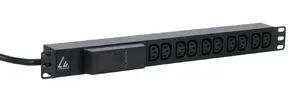 Lanview LVR261877 Mērāms strāvas sadales bloks ar 10 C13 kontaktligzdām 1U vienfāzes 16A 230V 3m kabelis
