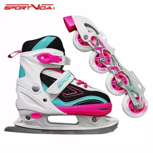 SportVida 4in1 Roller Skates & Ice Skates adjustable size 39-42 bearings ABEC-75 PU 82A wheels Pink