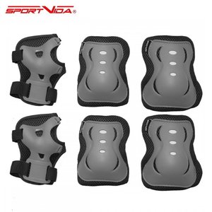 SportVida Children Hard Shell Anatomic Pro Safe Protectors for Elbow & Knees & Palms (size L) Gray-Black