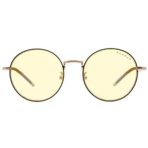 Datorbrilles GUNNAR Ellipse — apaļas unisex rāmī, lēcas platums 5,1 cm, tiltiņš 1,8 cm, kājiņas 14,5 cm, melnas/zeltainas
