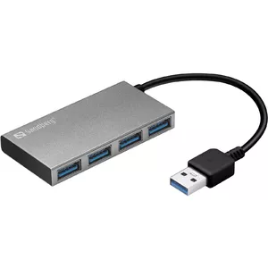 USB 3.0 Pocket Hub 4 порта SANDBERG — USB 3.2 Gen 1 Type-A хост и 4x Type-A порта, белый, алюминий
