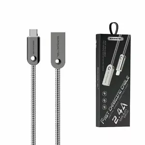 CABLE USB MICRO 2.4A SOMOSTEL SILVER 2400mAh QUICK CHARGER QC 3.0 1M POWERLINE SMS-BJ01 METAL