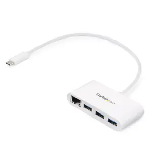Концентратор USB-C 3-портовый с гигабитным Ethernet StarTech HB30C3A1GEA — USB-C на 3× USB-A, USB 3.0, 5 Гбит/с, белый