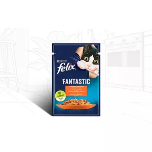 Mitrā kaķu barība Felix PURINA pakā 85 g — vistas garša, pieaugušiem kaķiem, 82% mitrums, 11,5% proteīna