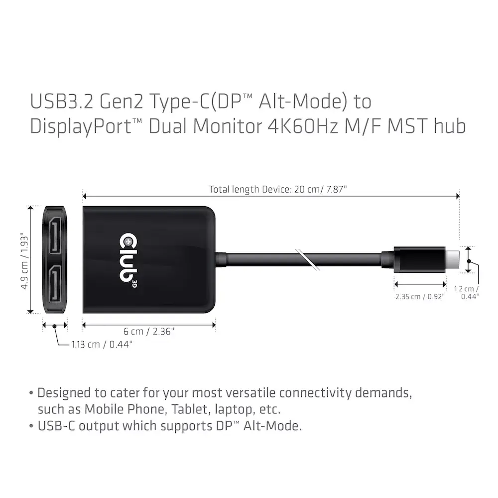 MST centrmezgls CLUB3D USB3.2 Gen2 Type-C uz DisplayPort Photo 4
